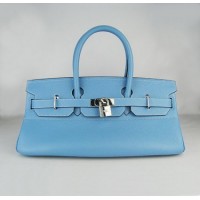 Hermes Birkin 42Cm Togo Leather Handbags Light Blue Silver